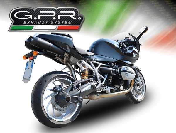 Escape compatível com Bmw R 1200 S 2006-2008, Furore Nero, Par de silenciosos de escape homologadas, com db killer removível e tubos de ligação específicos 