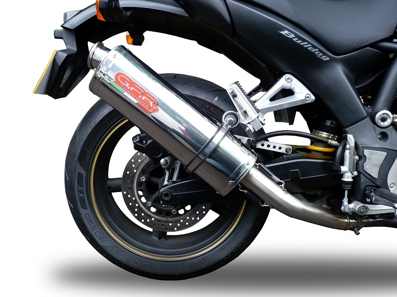Escape compatível com Yamaha Bt Bulldog 1100 2002-2007, Trioval, Par de silenciosos de escape homologadas, com db killer removível e tubos de ligação específicos 