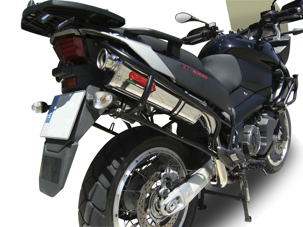 Escape compatível com Aprilia Etv Caponord 1000 Rally 2001-2007, Trioval, Par de silenciosos de escape homologadas, com db killer removível e tubos de ligação específicos 