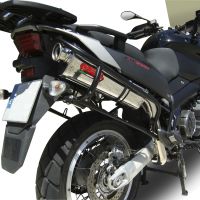 Escape compatível com Aprilia Etv Caponord 1000 Rally 2001-2007, Trioval, Par de silenciosos de escape homologadas, com db killer removível e tubos de ligação específicos 