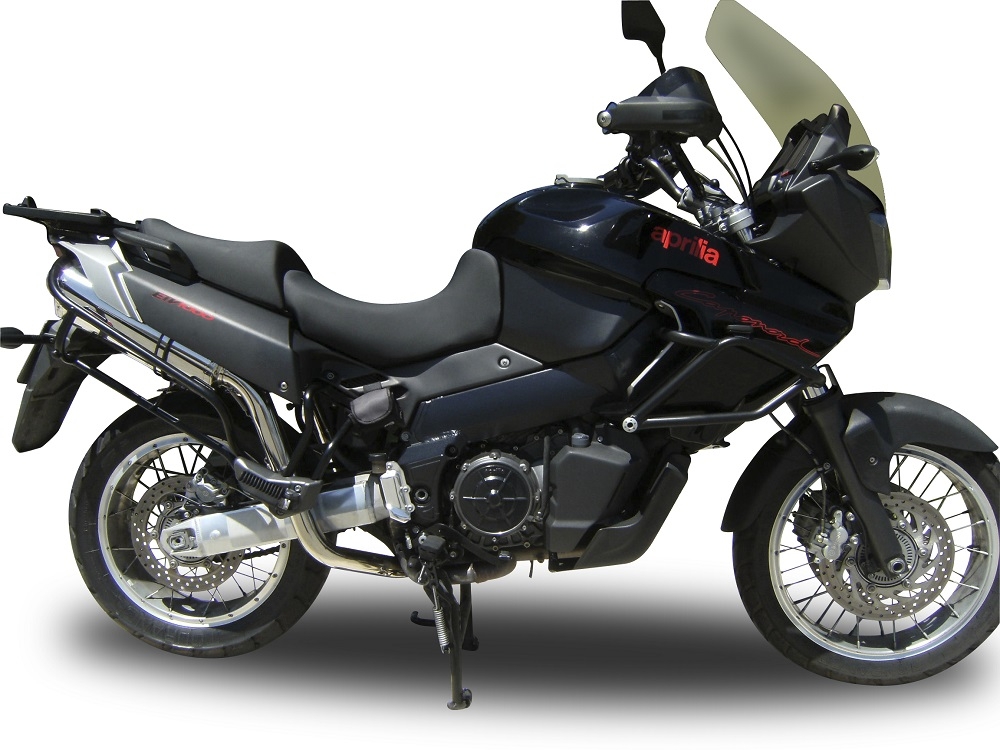 Escape compatível com Aprilia Etv Caponord 1000 Rally 2001-2007, Trioval, Par de silenciosos de escape homologadas, com db killer removível e tubos de ligação específicos 