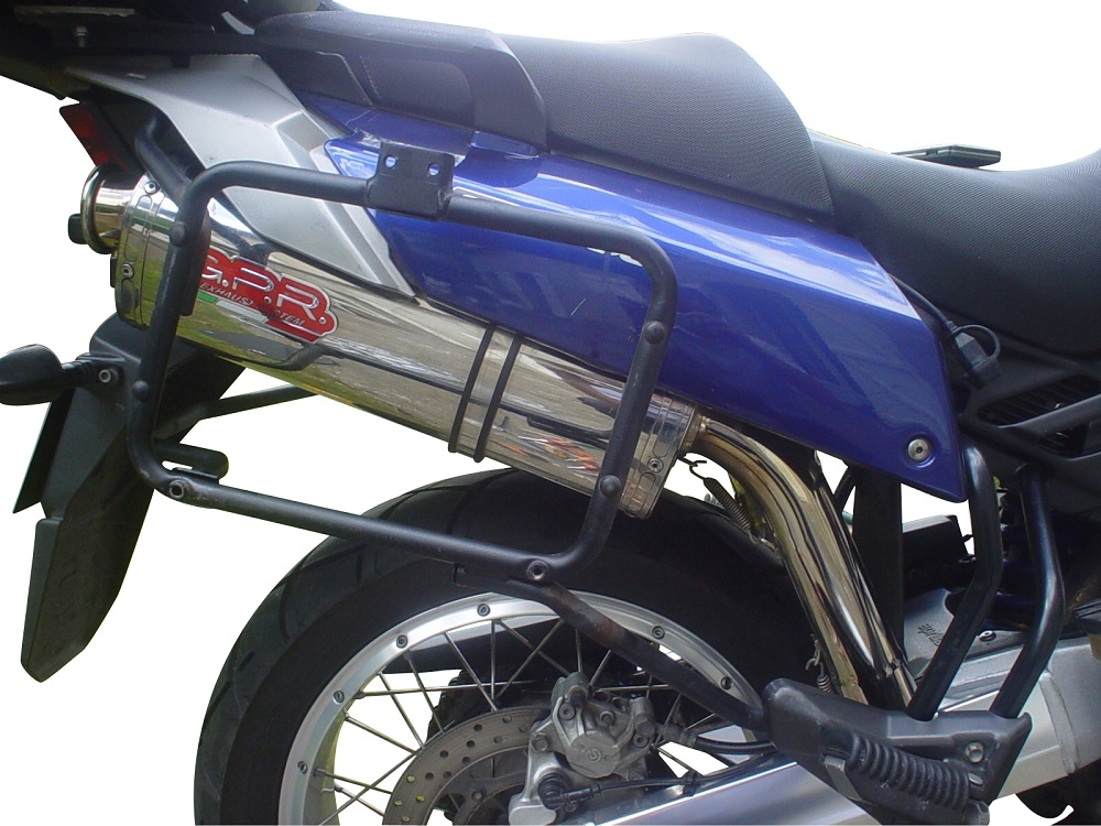 Escape compatível com Aprilia Etv Caponord 1000 Rally 2001-2007, Trioval, Par de silenciosos de escape homologadas, com db killer removível e tubos de ligação específicos 
