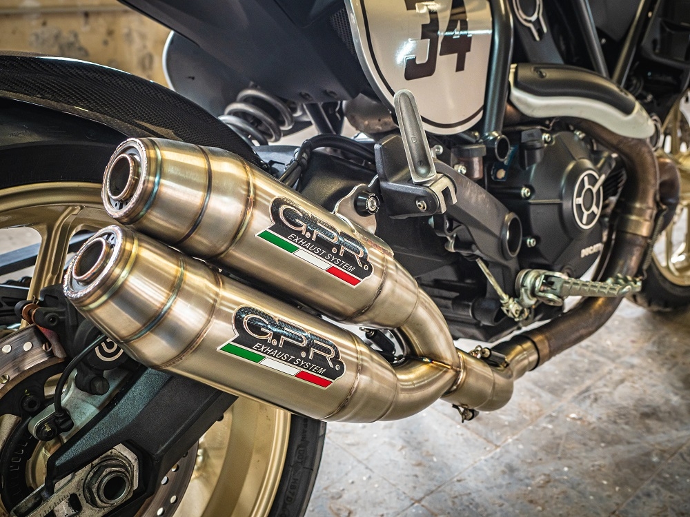 Escape compatível com Ducati Scrambler 800 2017-2020, Deeptone Inox, Escape duplo, não legal para os países membros da UE, incluindo db killers removíveis e tubos de ligação 