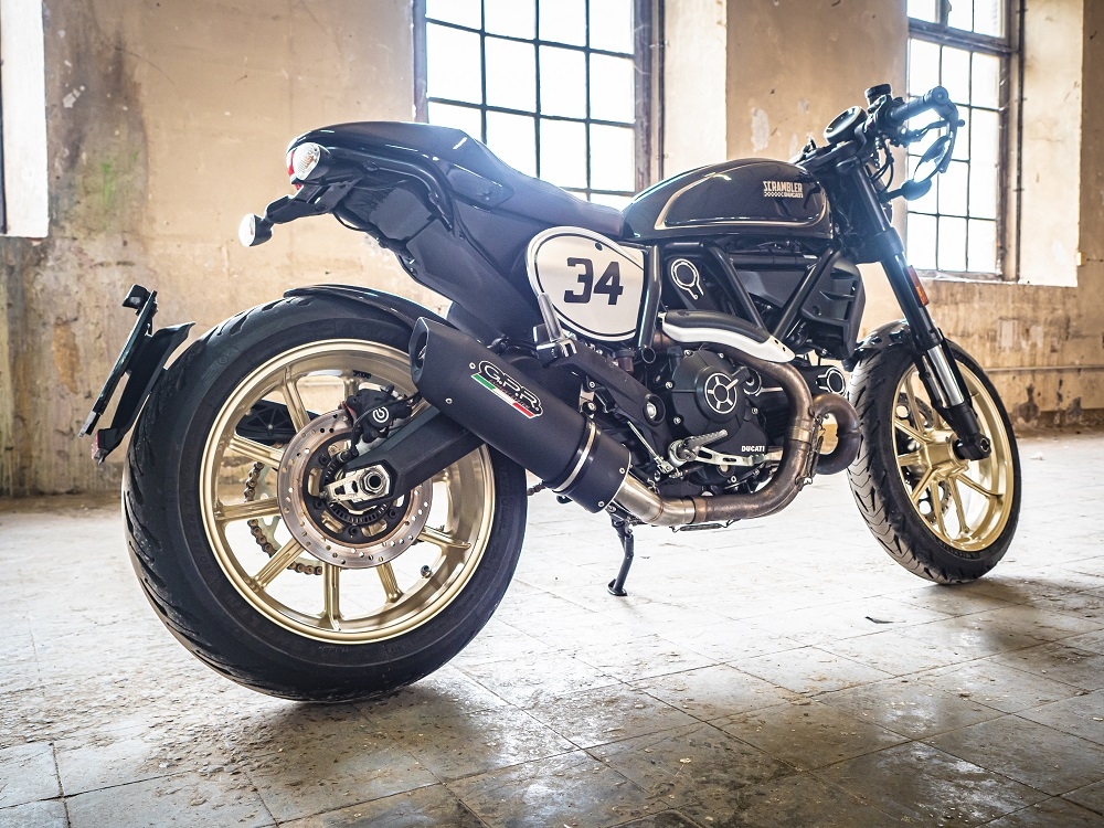 Escape compatível com Ducati Scrambler 800 2017-2020, Furore Nero, Escape homologado, legal para mercados NÃO europeus, incluindo tubo de ligação e db killer removível 