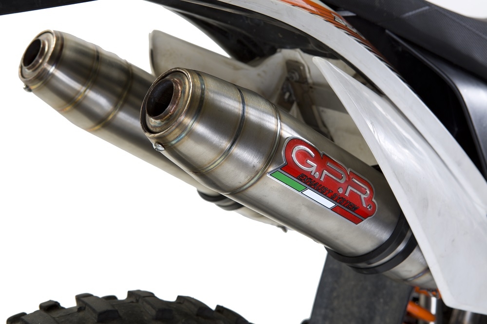 Escape compatível com Ktm Freeride 350 4T 2012-2017, Deeptone Inox, Par de silenciosos de escape homologadas, com db killer removível e tubos de ligação específicos 
