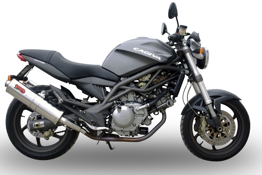 Escape compatível com Cagiva Raptor 650 2001-2005, Trioval, Par de silenciosos de escape homologadas, com db killer removível e tubos de ligação específicos 
