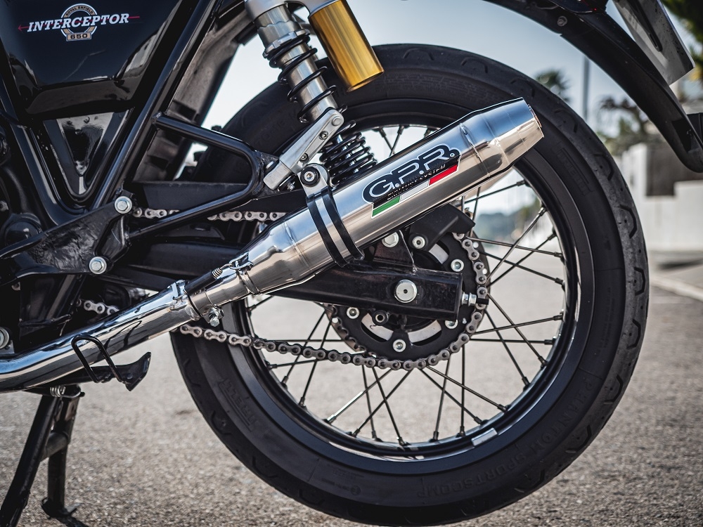 Escape compatível com Royal Enfield Interceptor 650 2021-2025, Deeptone Inox, Escape duplo, não legal para os países membros da UE, incluindo db killers removíveis e tubos de ligação 