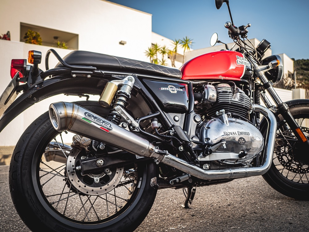 Escape compatível com Royal Enfield Interceptor 650 2021-2025, Powercone Evo, Escape duplo, não legal para os países membros da UE, incluindo db killers removíveis e tubos de ligação 
