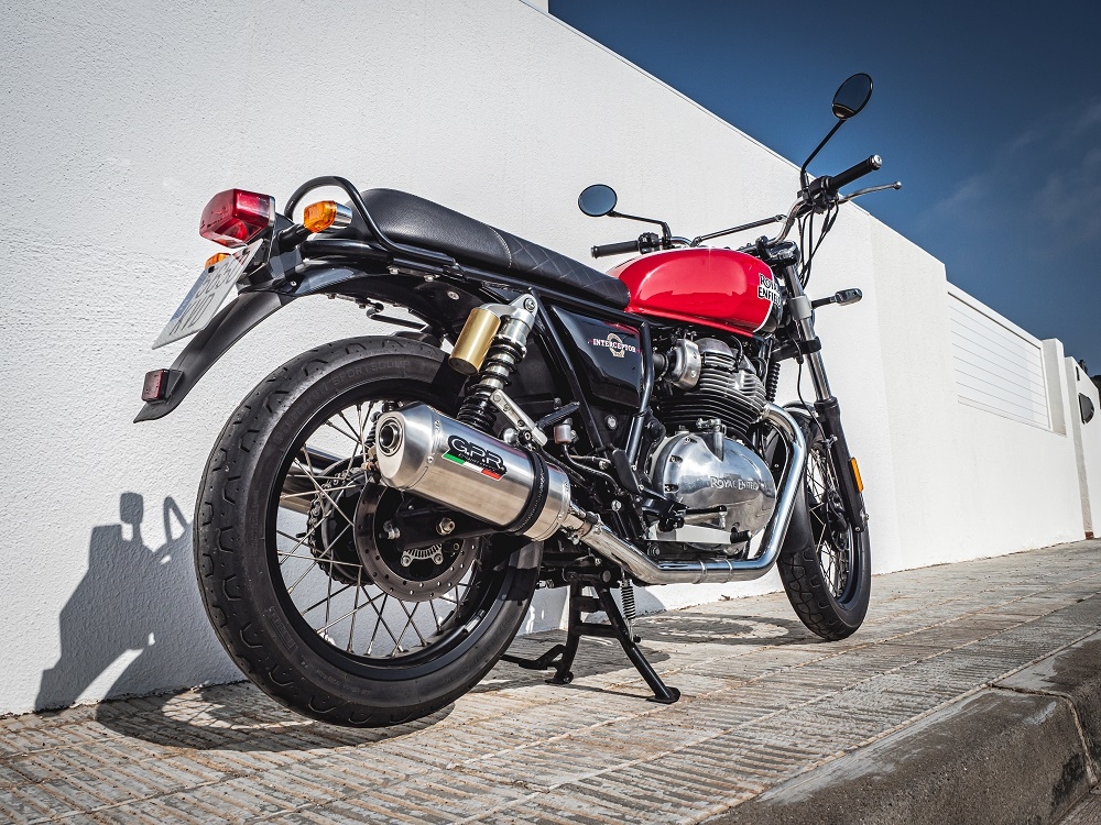 Escape compatível com Royal Enfield Interceptor 650 2019-2020, Satinox, Escape duplo, não legal para os países membros da UE, incluindo db killers removíveis e tubos de ligação 