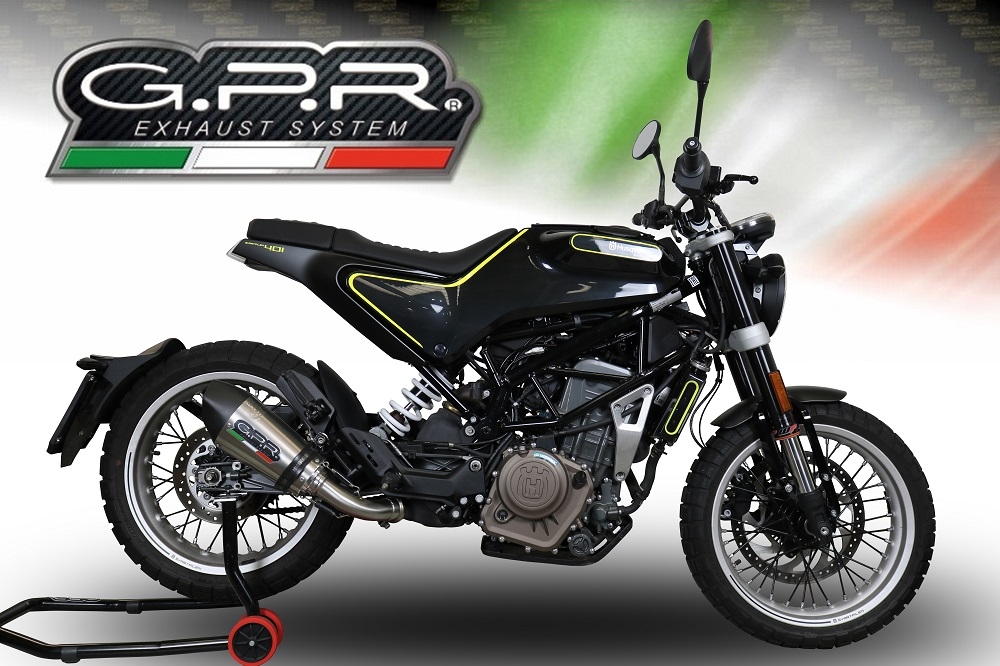 GPR escape compatível com  Husqvarna Svartpilen 401 2018-2019, New Grand Prix Evo Titanium, Escape legal, homologado, silenciador com db killer removível e tubo de ligação específico 