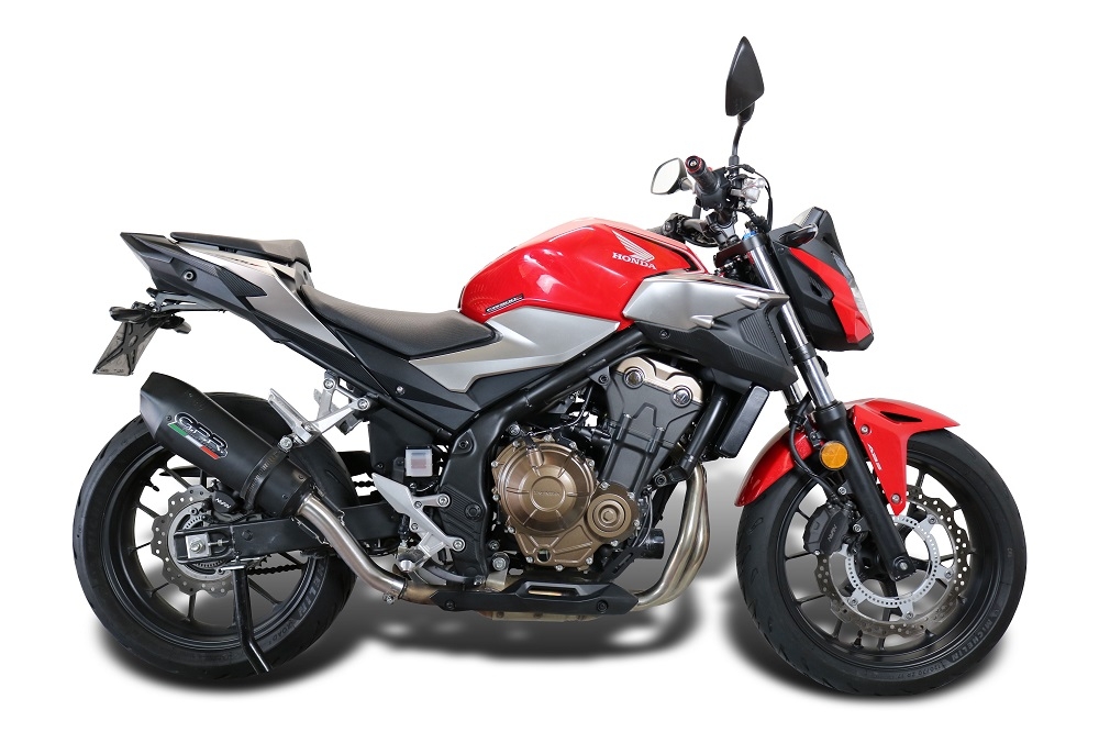 GPR escape compatível com  Honda Cb 500 F 2021-2025, New Grand Prix Evo Black Titanium, Escape legal, homologado, silenciador com db killer removível e tubo de ligação específico 
