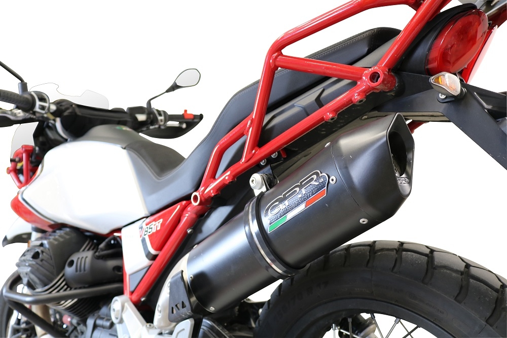 Escape compatível com Moto Guzzi V85 TT 2021-2024, Furore Nero, Sistema racing Silencioso com tubo de ligação 