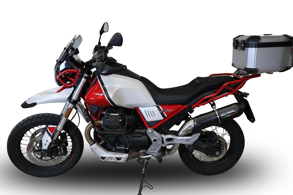 Escape compatível com Moto Guzzi V85 TT 2021-2024, Furore Nero, Sistema racing Silencioso com tubo de ligação 