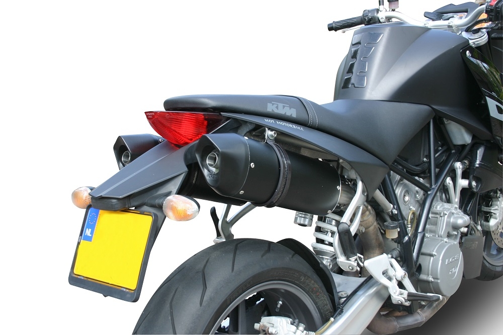 Escape compatível com Ktm Superduke 990 - R ( LC8) 2004-2012, Furore Nero, Par de silenciosos de escape homologadas, com db killer removível e tubos de ligação específicos 