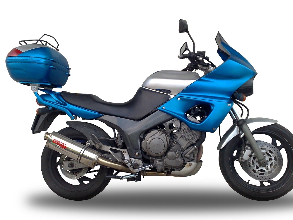 Escape compatível com Yamaha Tdm 850 1991-2001, Trioval, Par de silenciosos de escape homologadas, com db killer removível e tubos de ligação específicos 