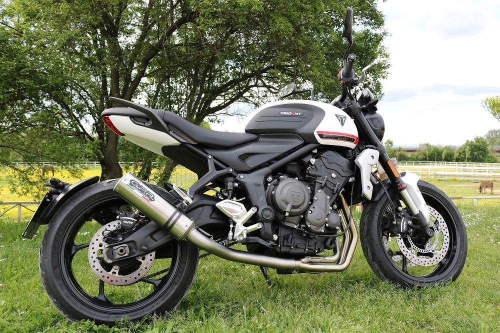 Escape compatível com Triumph Trident 660 2021-2024, M3 Titanium Natural, Escape completo, não legal para países da UE, com db killer removível 