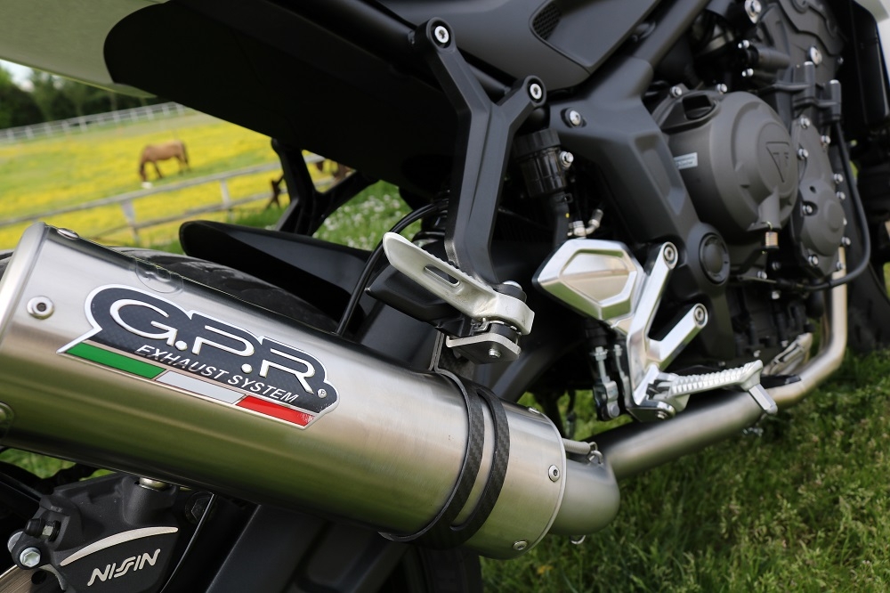 Escape compatível com Triumph Trident 660 2021-2024, M3 Titanium Natural, Escape completo, não legal para países da UE, com db killer removível 
