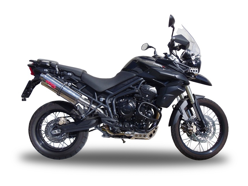 Escape compatível com Triumph Tiger 800 - Xr - Xc - Xrx - Xcx - Xrt - Xca 2011-2016, Trioval, Escape legal, homologado, silenciador com db killer removível e tubo de ligação específico 