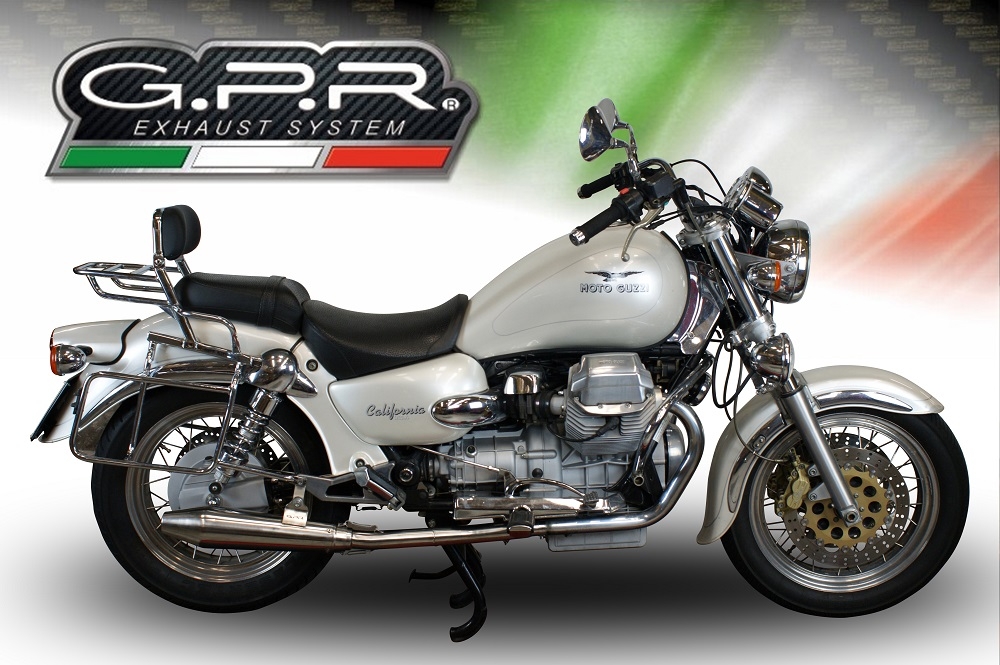 Escape compatível com Moto Guzzi California 1100 Special-Stone-Sport-Ev-Alu 1997-2005, Vintacone, Par de silenciosos de escape homologadas, com db killer removível e tubos de ligação específicos 