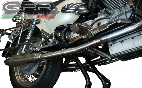 Escape compatível com Moto Guzzi California 1100 Special-Stone-Sport-Ev-Alu 1997-2005, Vintacone, Par de silenciosos de escape homologadas, com db killer removível e tubos de ligação específicos 