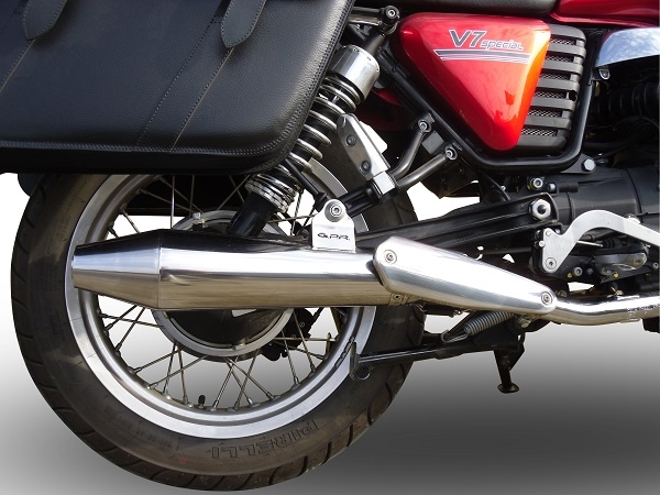 Escape compatível com Moto Guzzi V7 (I - II) - Stone - Special 2012-2016, Vintacone , Par de silenciosos de escape homologadas, com db killer removível e tubos de ligação específicos 