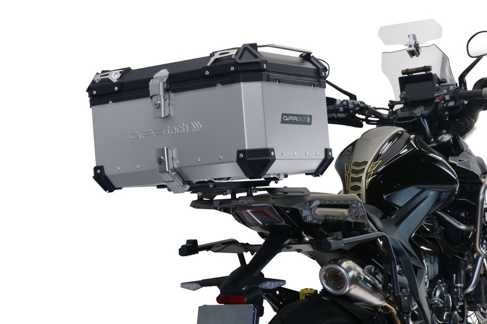 Top case maletas GPR TECH compatível com Zontes 350 T1 ADV 2022/2024 e5 Top Case Alpi-Tech em alumínio, cor prata com placa específica incluída Capacidade Litros 45