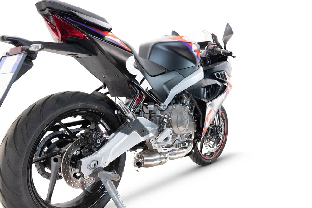 Escape compatível com Aprilia RS 457 2024-2025, Ghost Inox, Escape completo, não legal para países da UE, com db killer removível 