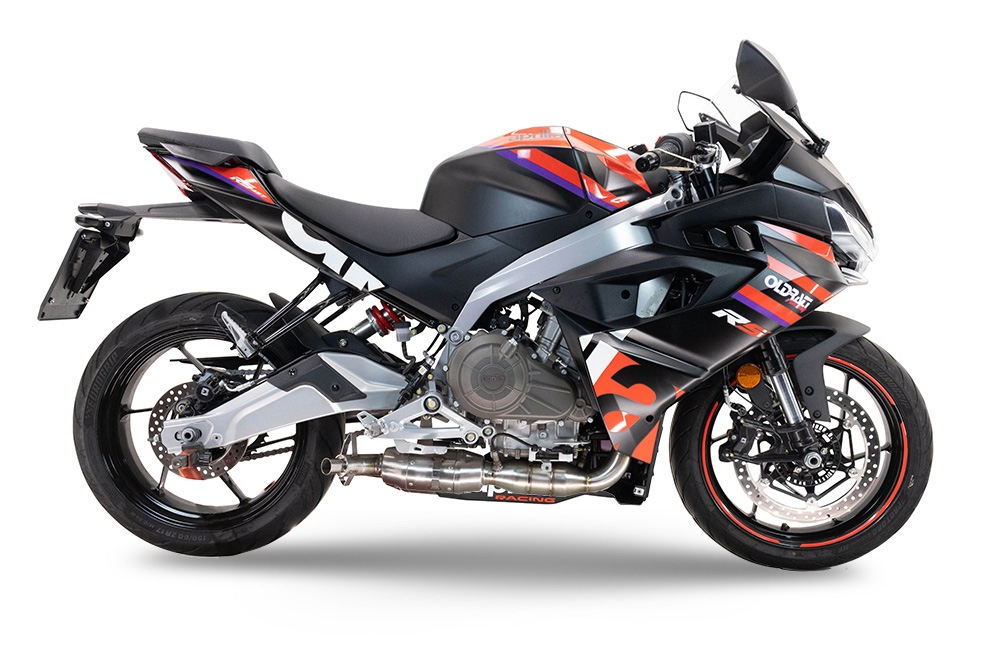 Escape compatível com Aprilia RS 457 2024-2025, Ghost Inox, Escape completo, não legal para países da UE, com db killer removível 