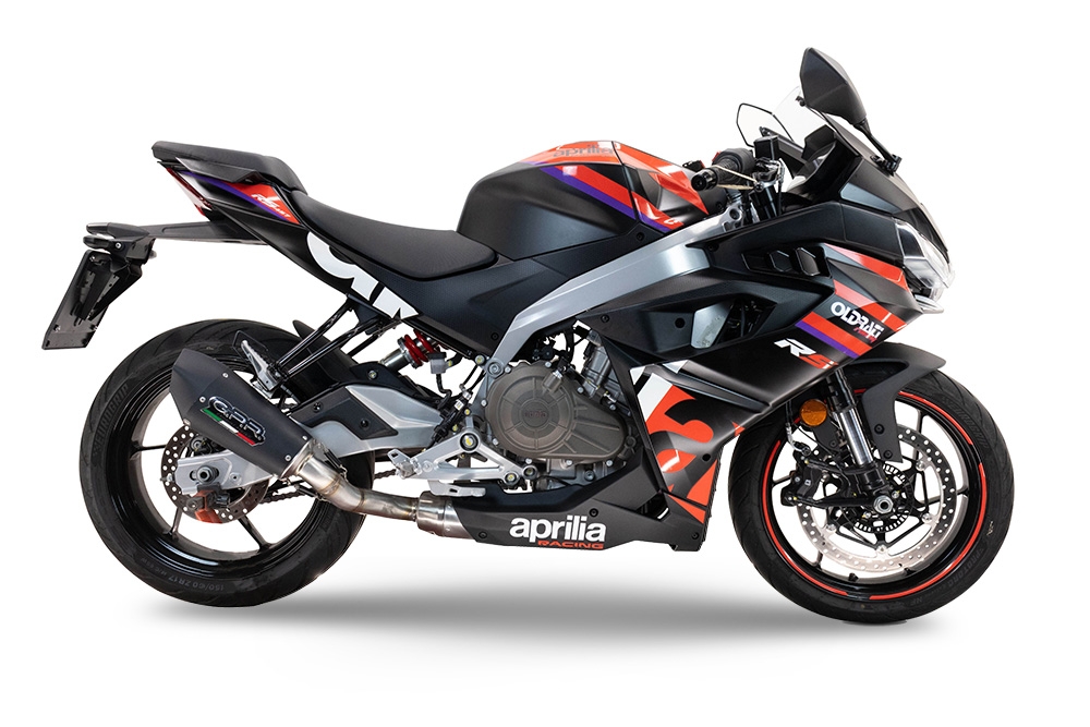 GPR escape compatível com  Aprilia RS 457 2024-2025, New Grand Prix Evo Black Titanium, Sistema homologado com catalisador linha completa, silencioso mais coletor 