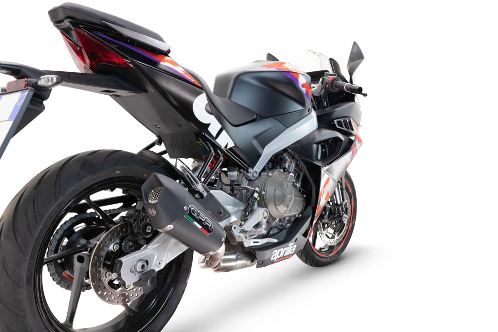 GPR escape compatível com  Aprilia RS 457 2024-2025, New Grand Prix Evo Black Titanium, Sistema homologado com catalisador linha completa, silencioso mais coletor 