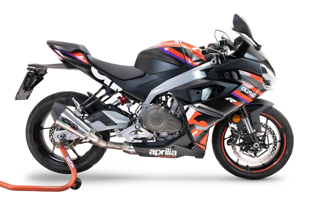 GPR escape compatível com  Aprilia RS 457 2024-2025, New Grand Prix Evo Titanium, Sistema homologado com catalisador linha completa, silencioso mais coletor 