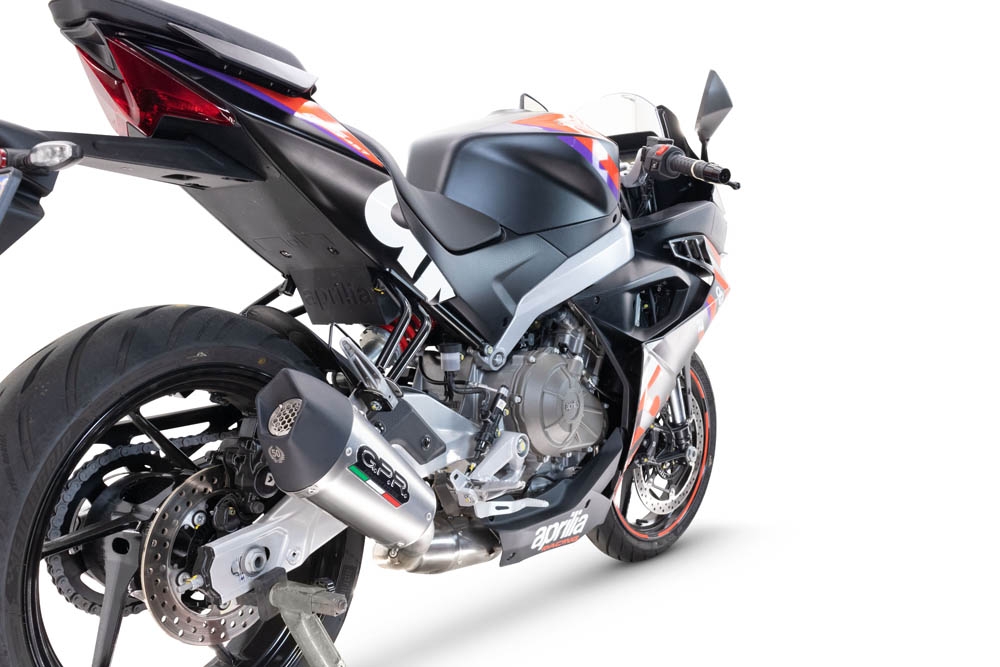 GPR escape compatível com  Aprilia RS 457 2024-2025, New Grand Prix Evo Titanium, Sistema homologado com catalisador linha completa, silencioso mais coletor 