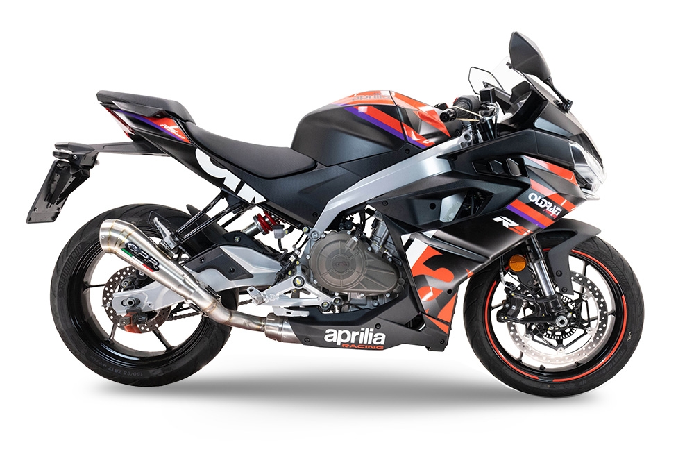 Escape compatível com Aprilia RS 457 2024-2025, Powercone Evo, Escape completo, não legal para países da UE, com db killer removível 