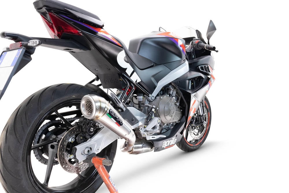 Escape compatível com Aprilia RS 457 2024-2025, Powercone Evo, Escape completo, não legal para países da UE, com db killer removível 