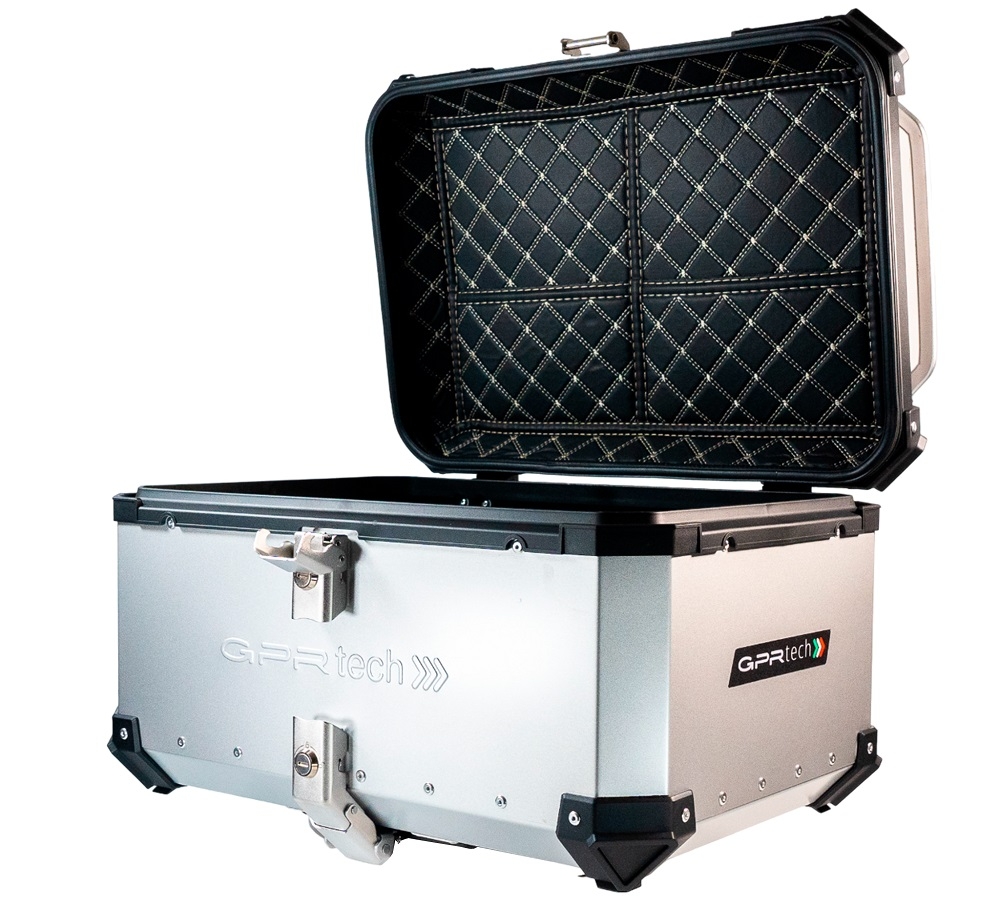Top case maletas GPR TECH compatível com Benelli Trk 125 2019/2023 Top Case Alpi-Tech em alumínio, cor prata com placa específica incluída Capacidade Litros 55