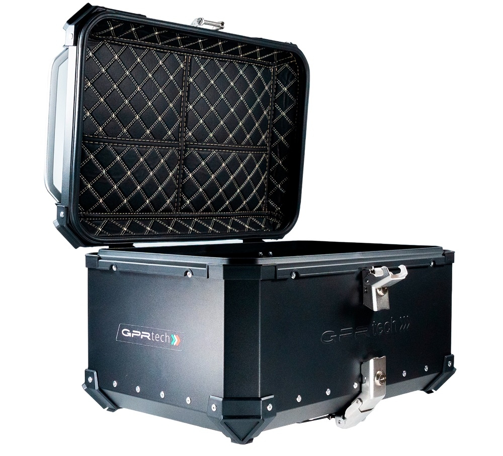 GPR TECH TOP CASE ALPI-TECH 55 LT PRETO Top Case Alpi-Tech em alumínio,  encosto macio incluído, cor preta com placa universal incluída Capacidade Litros 55