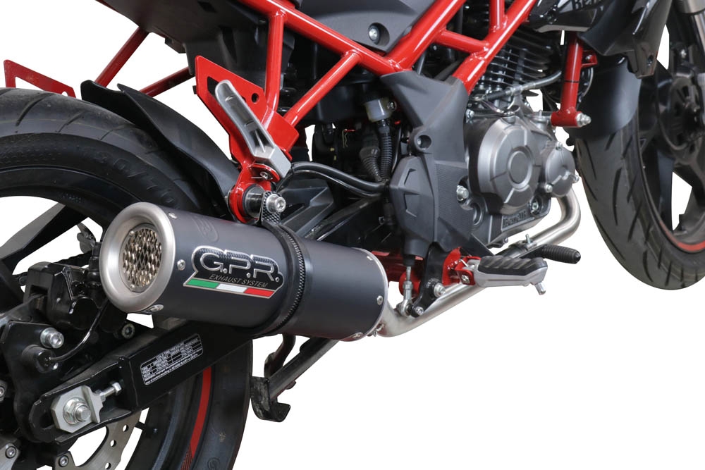 Escape compatível com Benelli Bn 125 2021-2024, M3 Black Titanium, Escape completo, não legal para países da UE, com db killer removível 