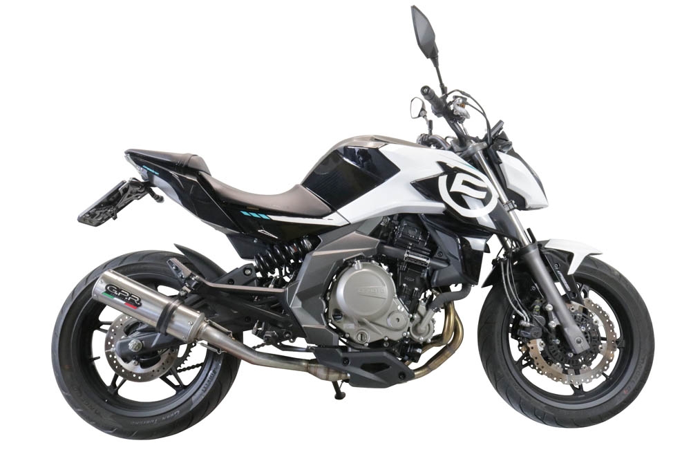GPR escape compatível com  Cf Moto 650 Mt 2021-2024, M3 Inox , Escape legal, homologado, silenciador com catalisador, db killer removível e tubo de ligação específico 