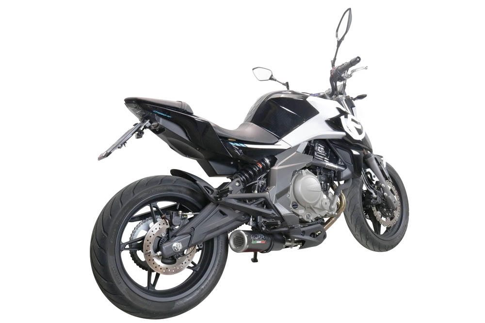 Escape compatível com Cf Moto 650 Mt 2021-2024, M3 Black Titanium, Sistema homologado apenas para ruído, válido para mercados fora da UE Silencioso com tubo de ligação 
