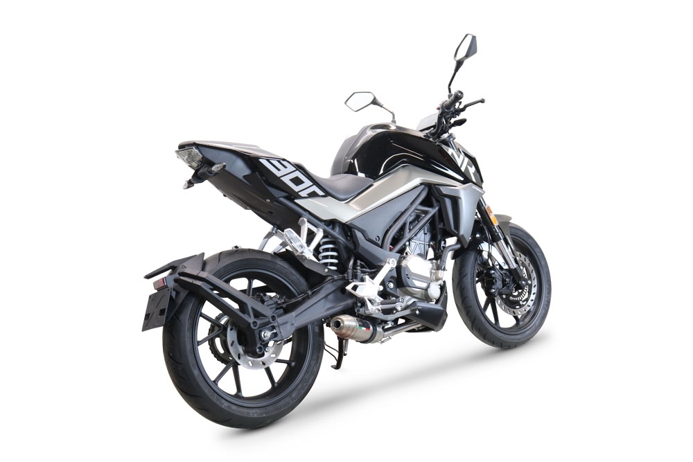 Escape compatível com Cf Moto 300 NK 2022-2024, Deeptone Inox, Escape completo, não legal para países da UE, com db killer removível 