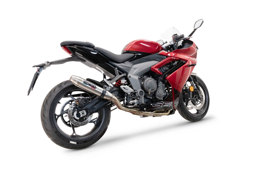 Escape compatível com Triumph Daytona 660 2023-2025, Deeptone Inox, Escape completo, não legal para países da UE, com db killer removível 