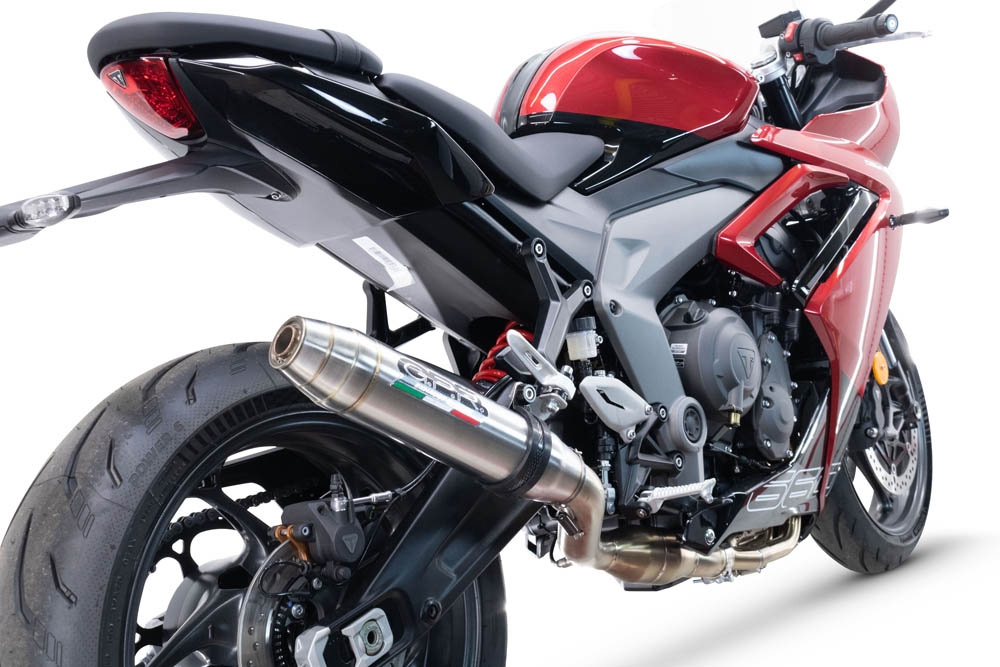 Escape compatível com Triumph Daytona 660 2023-2025, Deeptone Inox, Escape completo, não legal para países da UE, com db killer removível 
