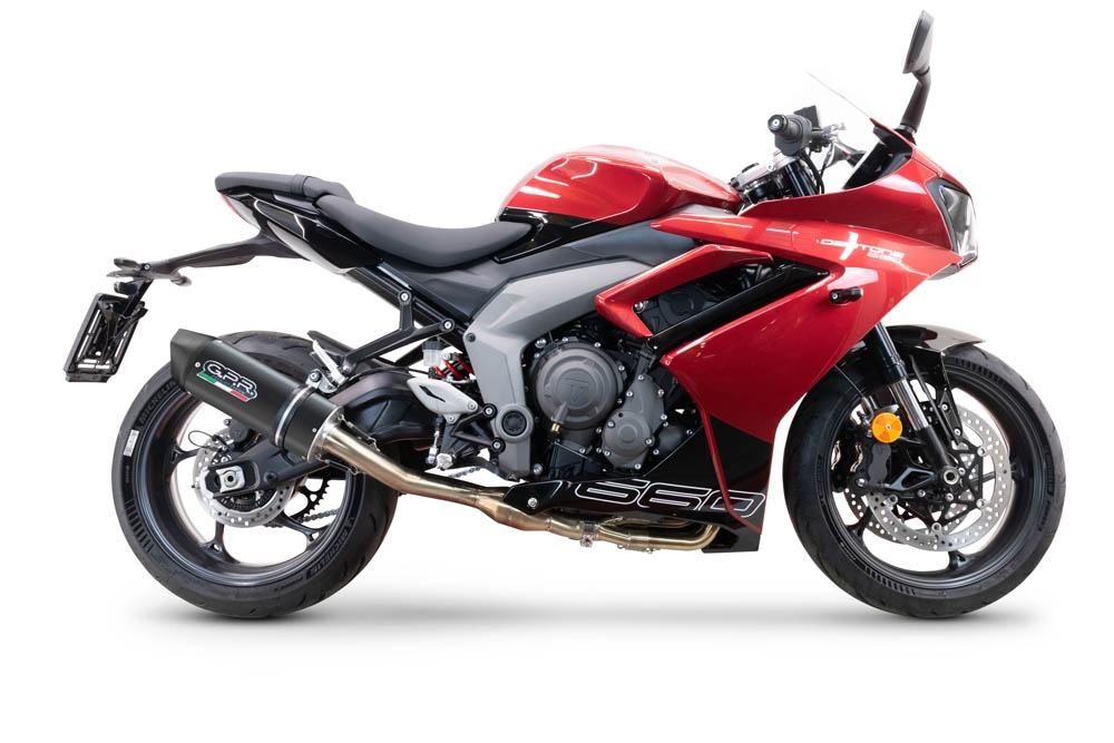 Escape compatível com Triumph Daytona 660 2023-2025, Furore Nero, Sistema homologado,legal, linha completa, incluindo db killer removível mais coletor 