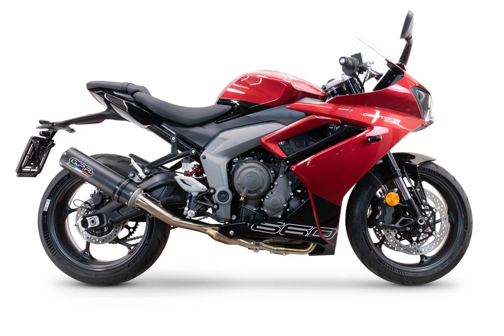 GPR escape compatível com  Triumph Daytona 660 2023-2025, M3 Black Titanium, Sistema homologado com catalisador linha completa, silencioso mais coletor 