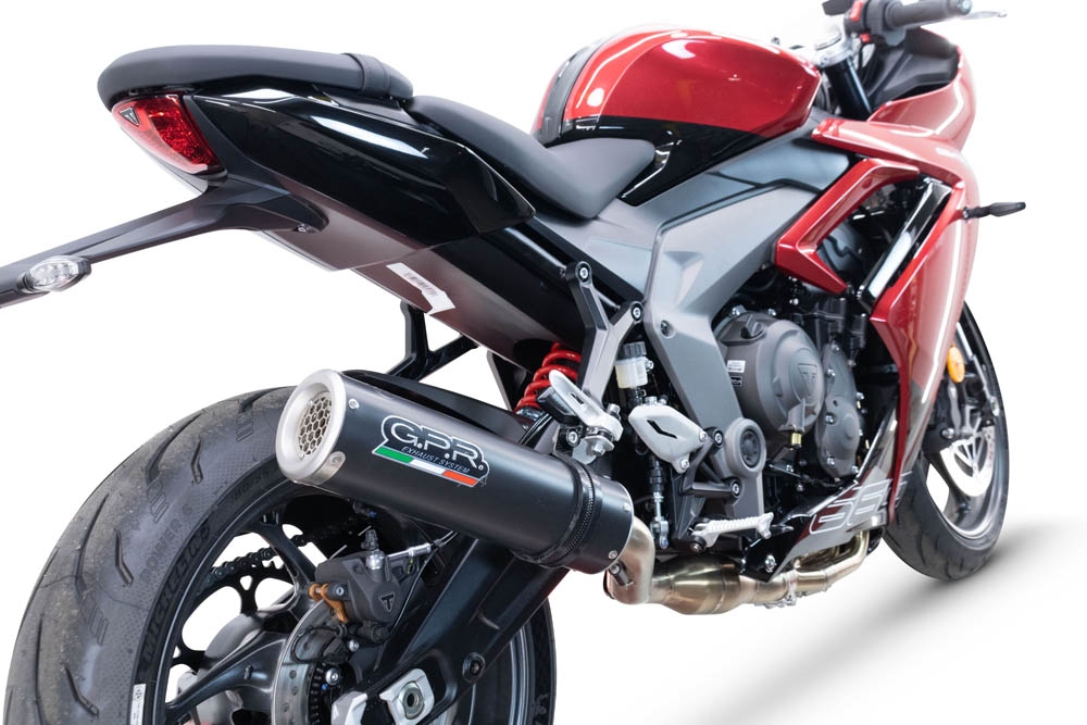 GPR escape compatível com  Triumph Daytona 660 2023-2025, M3 Black Titanium, Sistema homologado com catalisador linha completa, silencioso mais coletor 