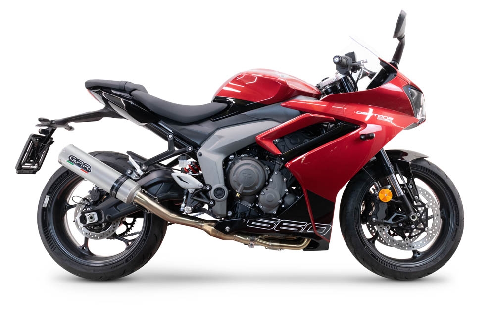 Escape compatível com Triumph Daytona 660 2023-2025, M3 Inox , Escape completo, não legal para países da UE, com db killer removível 