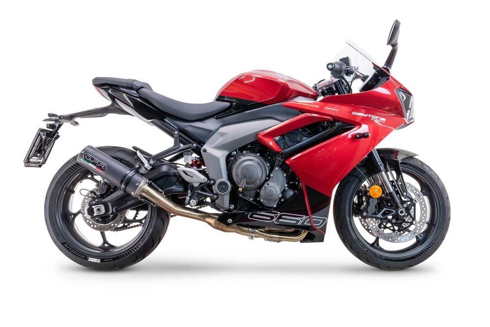 Escape compatível com Triumph Daytona 660 2023-2025, M3 Black Titanium, Escape completo, não legal para países da UE, com db killer removível 
