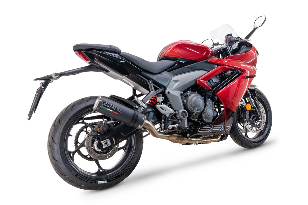 Escape compatível com Triumph Daytona 660 2023-2025, M3 Black Titanium, Escape completo, não legal para países da UE, com db killer removível 