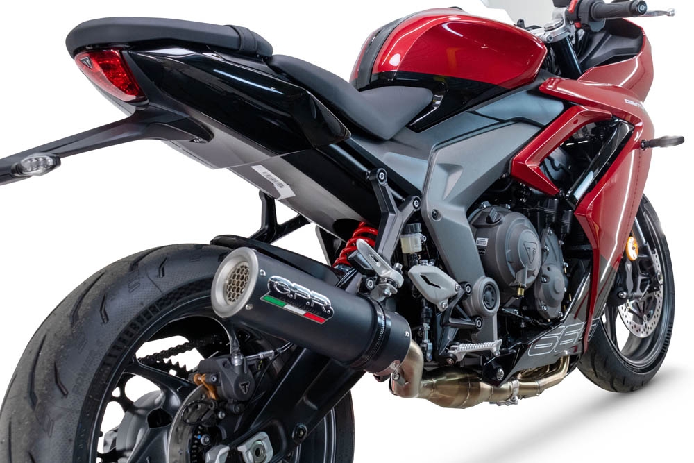 Escape compatível com Triumph Daytona 660 2023-2025, M3 Black Titanium, Escape completo, não legal para países da UE, com db killer removível 