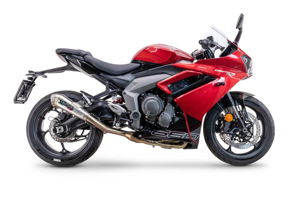 Escape compatível com Triumph Daytona 660 2023-2025, Powercone Evo, Escape completo, não legal para países da UE, com db killer removível 